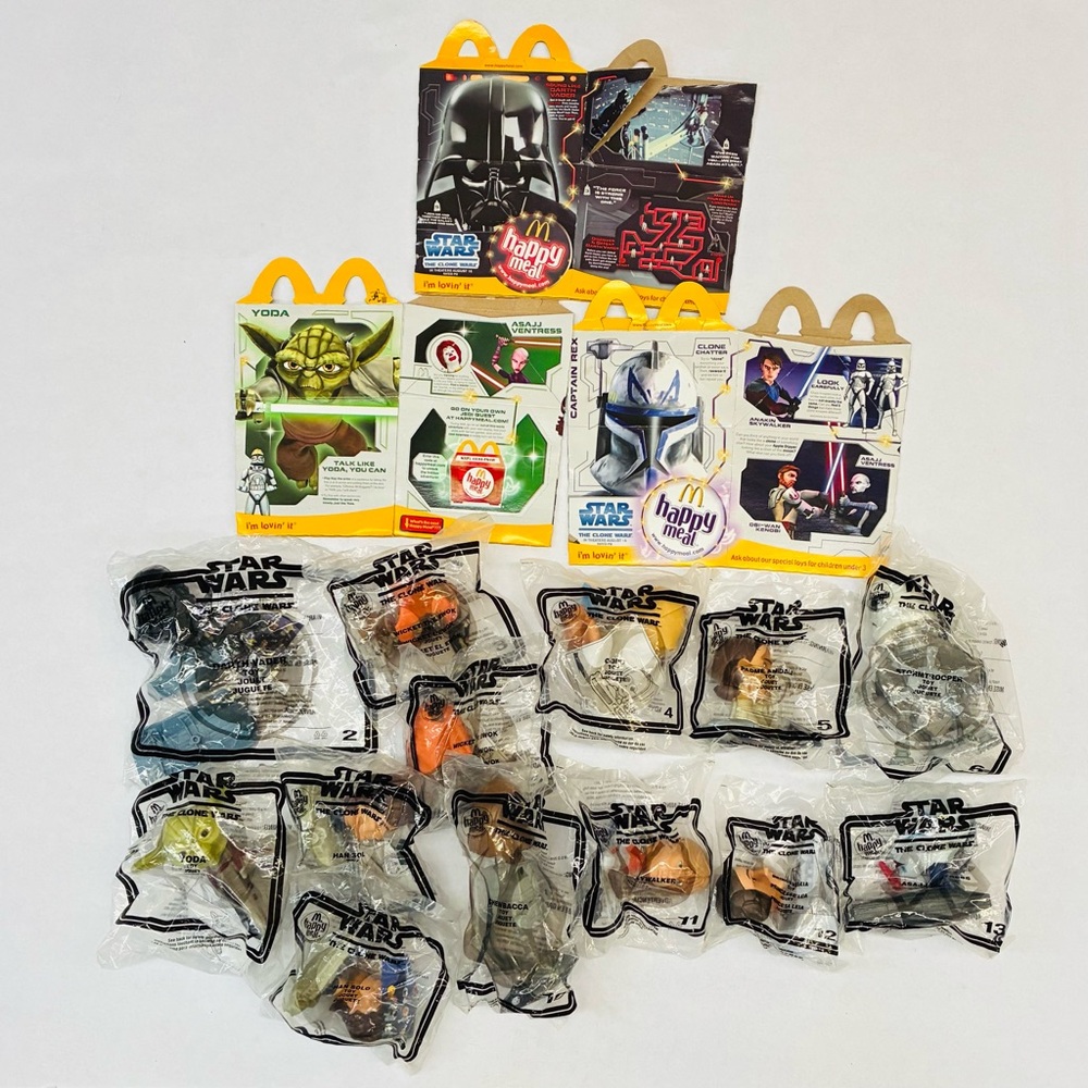 2008 McDonald’s Star Wars Clone Wars 11 Figures+2 Extras & 3 Boxes